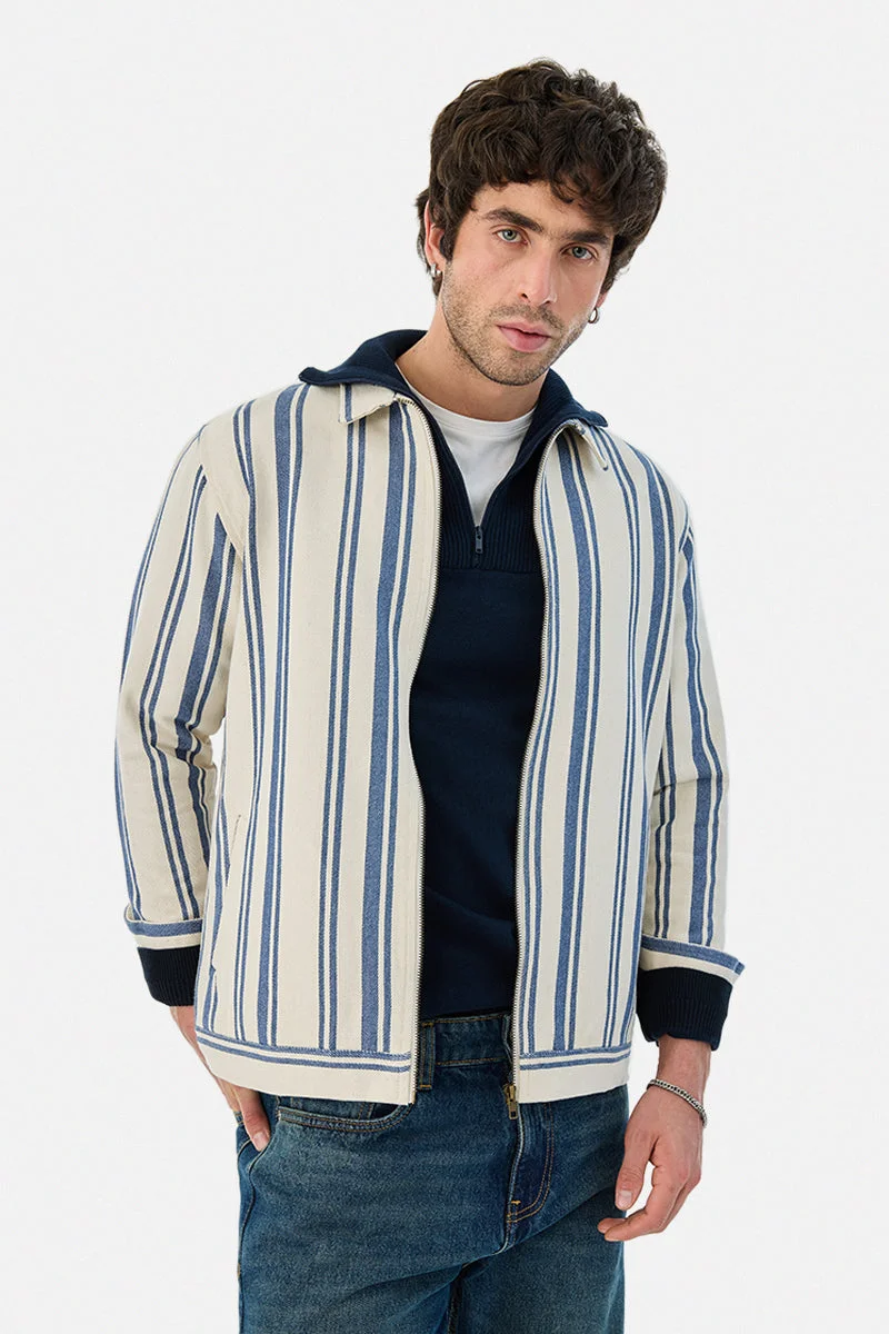 SNITCH Regular Fit Stripes Zipper Overshirt
